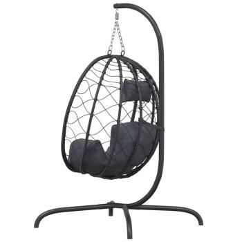 Hängesessel mit Kissen Anthrazit Poly Rattan & Stahl