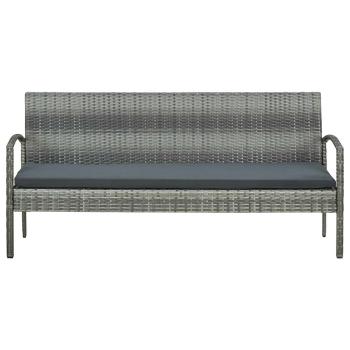 Gartensofa 3-Sitzer mit Kissen Grau Poly Rattan