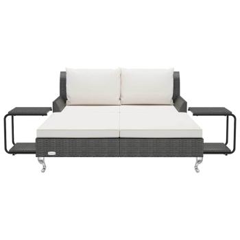 2-Personen-Sonnenliege mit Auflagen Poly Rattan Schwarz