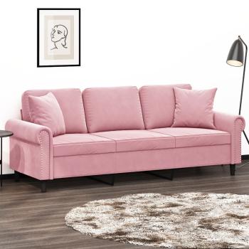 ARDEBO.de - 3-Sitzer-Sofa mit Zierkissen Rosa 180 cm Samt