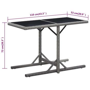 Gartentisch Anthrazit 110x53x72 cm Glas und Poly Rattan