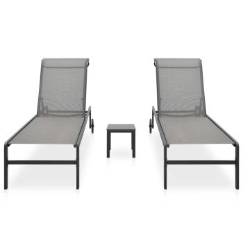 Sonnenliegen 2 Stk. mit Tisch Textilene und Stahl