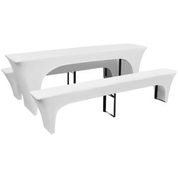ARDEBO.de - 3-tlg. Hussen-Set für Biertisch und Bänke Weiß 220x50x80 cm