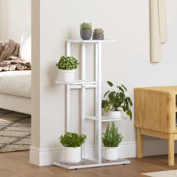 ARDEBO.de - Blumenständer 4-Etagen 43x22x76 cm Weiß Metall