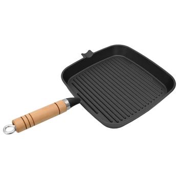 ARDEBO.de - Grillpfanne mit Holzgriff Gusseisen 20 x 20 cm