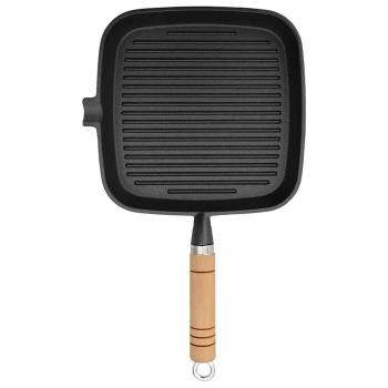 Grillpfanne mit Holzgriff Gusseisen 20 x 20 cm