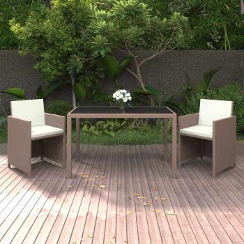 ARDEBO.de - 3-tlg. Garten-Essgruppe mit Kissen Poly Rattan Beige