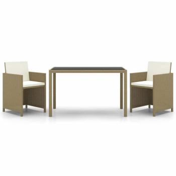 3-tlg. Garten-Essgruppe mit Kissen Poly Rattan Beige