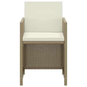 3-tlg. Garten-Essgruppe mit Kissen Poly Rattan Beige