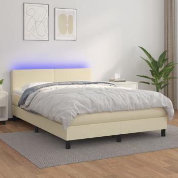 ARDEBO.de - Boxspringbett mit Matratze & LED Creme 140x190 cm Kunstleder