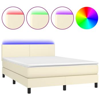 Boxspringbett mit Matratze & LED Creme 140x190 cm Kunstleder