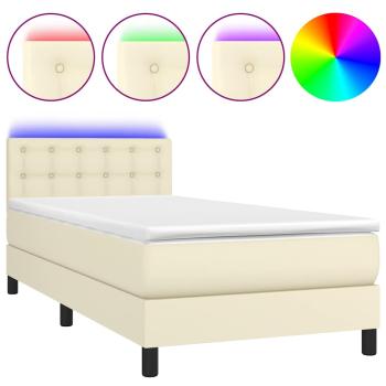 Boxspringbett mit Matratze & LED Creme 90x190 cm Kunstleder