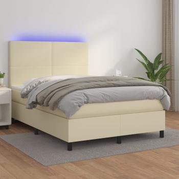 ARDEBO.de - Boxspringbett mit Matratze & LED Creme 140x190 cm Kunstleder