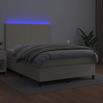 Boxspringbett mit Matratze & LED Creme 140x190 cm Kunstleder