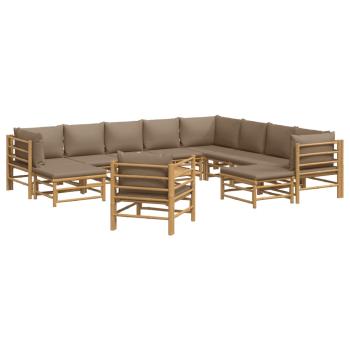 12-tlg. Garten-Lounge-Set mit Kissen Taupe Bambus