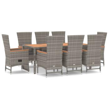 9-tlg. Garten-Essgruppe mit Kissen Grau Poly Rattan