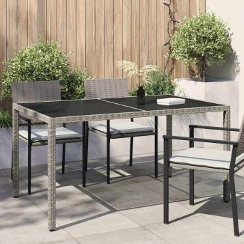 ARDEBO.de - Gartentisch 150x90x75 cm Hartglas und Poly Rattan Grau