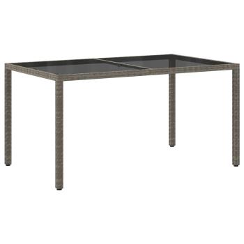 Gartentisch 150x90x75 cm Hartglas und Poly Rattan Grau