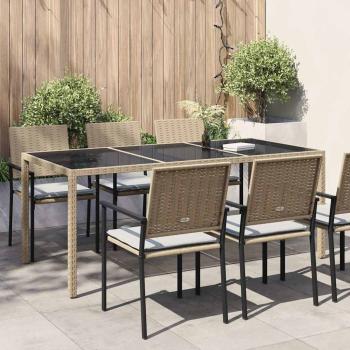 ARDEBO.de - Gartentisch Beige 190x90x75 cm Gehärtetes Glas und Poly Rattan