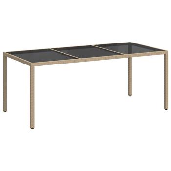 Gartentisch Beige 190x90x75 cm Gehärtetes Glas und Poly Rattan
