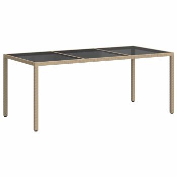 Gartentisch Beige 190x90x75 cm Gehärtetes Glas und Poly Rattan