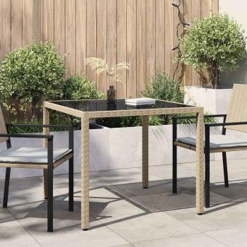ARDEBO.de - Gartentisch 90x90x75 cm Gehärtetes Glas Poly Rattan Beige