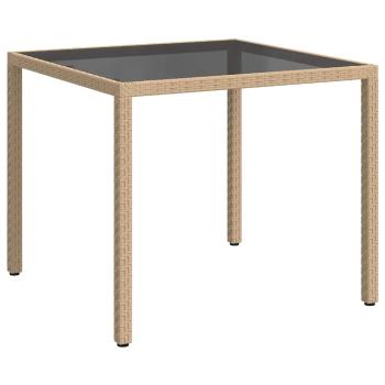 Gartentisch 90x90x75 cm Gehärtetes Glas Poly Rattan Beige