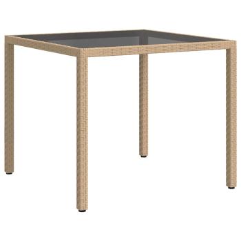Gartentisch 90x90x75 cm Gehärtetes Glas Poly Rattan Beige