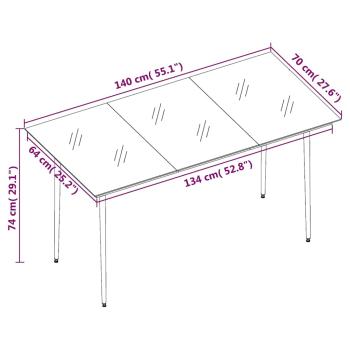Garten-Esstisch Schwarz 140x70x74 cm Stahl und Glas