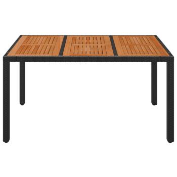 Gartentisch mit Holzplatte Schwarz 150x90x75 cm Poly Rattan