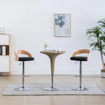 ARDEBO.de - Barhocker 2 Stk. Schwarz Kunstleder und Bugholz