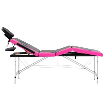 Massageliege Klappbar 4-Zonen Aluminiumgestell Schwarz und Rosa