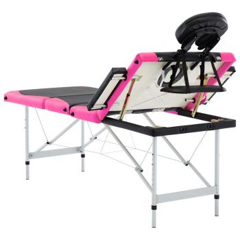 Massageliege Klappbar 4-Zonen Aluminiumgestell Schwarz und Rosa