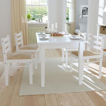 ARDEBO.de - Esszimmerstühle 4 Stk. Weiß Massivholz Gummibaum und Samt