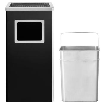 Mülleimer mit Aschenbecher 45 L Stahl Schwarz