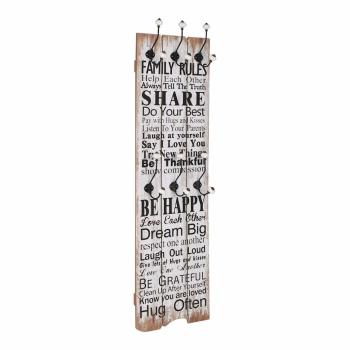 ARDEBO.de - Wandgarderobe mit 6 Haken 120 x 40 cm "FAMILY RULES"