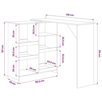 Bartisch mit Beweglichem Regal Weiß 138x39x110 cm