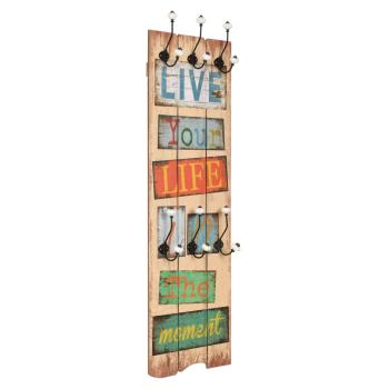 ARDEBO.de - Wandgarderobe mit 6 Haken 120 x 40 cm "LIVE LIFE"