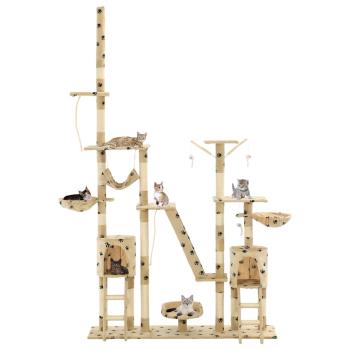 Katzen-Kratzbaum Sisal 230 - 250 cm Pfoten-Aufdruck Beige