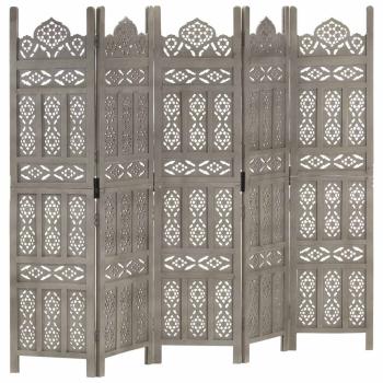 ARDEBO.de - 5tlg. Raumteiler Handgeschnitzt Grau 200×165cm Mango Massivholz