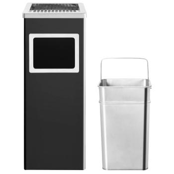 Mülleimer mit Aschenbecher 36 L Stahl Schwarz