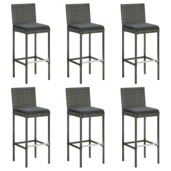 ARDEBO.de - Barhocker mit Kissen 6 Stk. Grau Poly Rattan