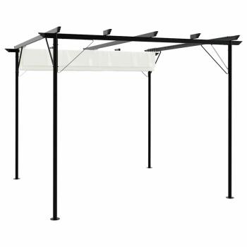 Pergola mit Versenkbarem Dach Cremeweiß 3x3 m Stahl