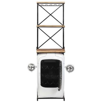 Traktor-Weinschrank Weiß 49x31x172 cm Raues Mangoholz