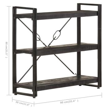 Bücherregal 3 Fächer Schwarz 90x30x80 cm Mango Massivholz