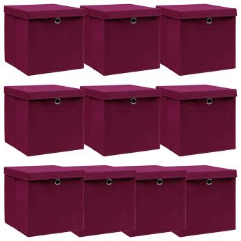 ARDEBO.de - Aufbewahrungsboxen mit Deckeln 10 Stk. Dunkelrot 32x32x32cm