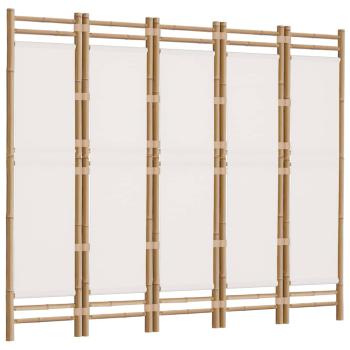 5-tlg. Paravent Faltbar 200 cm Bambus und Canvas