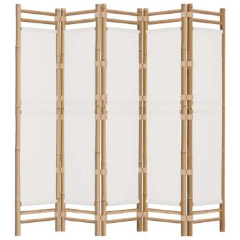 5-tlg. Paravent Faltbar 200 cm Bambus und Canvas