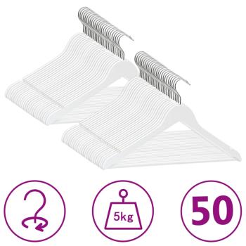 ARDEBO.de - 50 Stk. Kleiderbügel-Set Rutschfest Weiß Hartholz