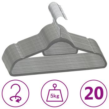 ARDEBO.de - 20 Stk. Kleiderbügel-Set Anti-Rutsch Grau Samt